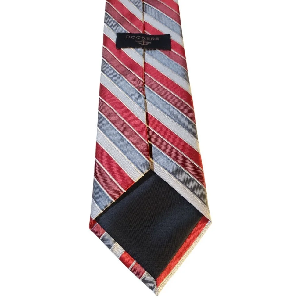 Dockers Mens Tie Necktie Designer Red Gray White Stripes Business Church Classic